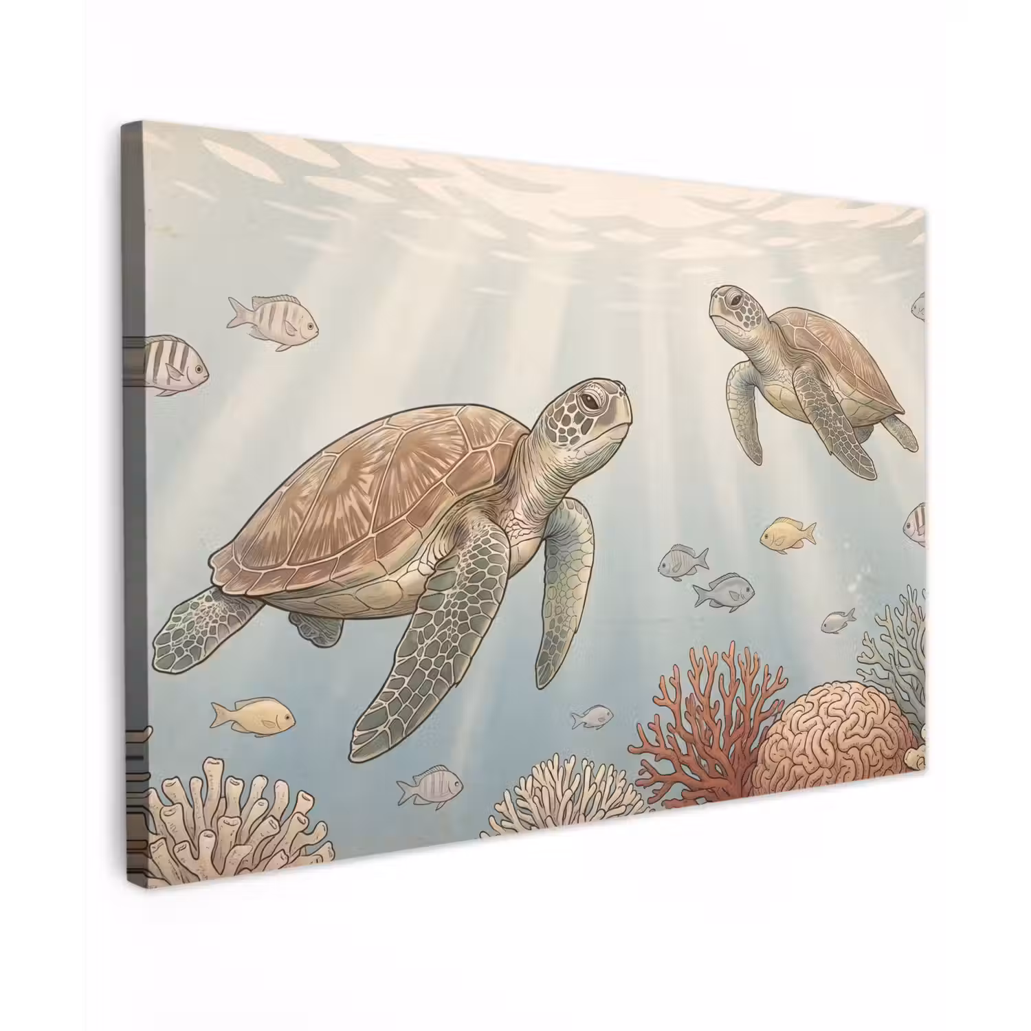 Schildpad - Onderwater - Natuur - Illustratie Tuinposter op houten frame 2 cm dik klein -3d