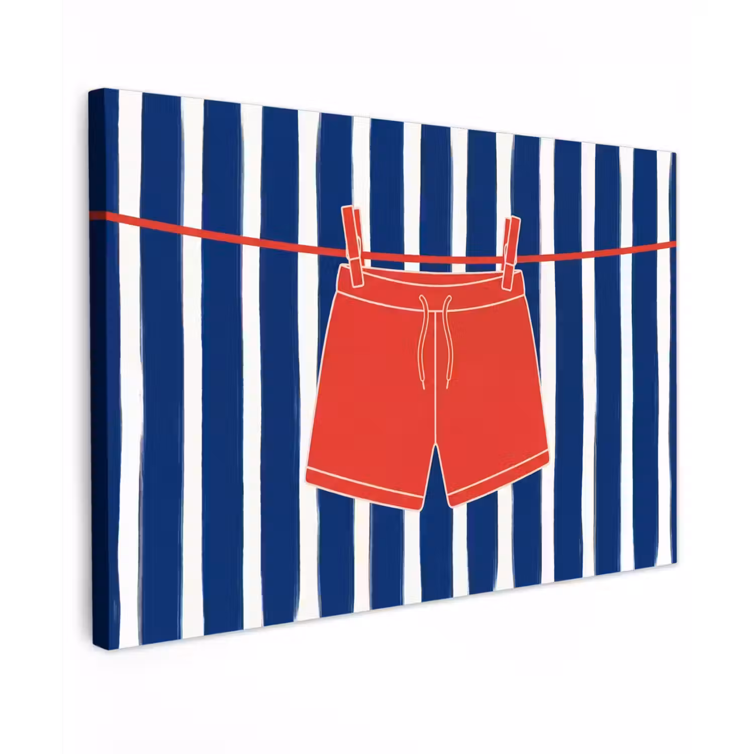 Shorts - Waslijn - Zomer - Illustratie - Rood Tuinposter op houten frame 2 cm dik klein -3d