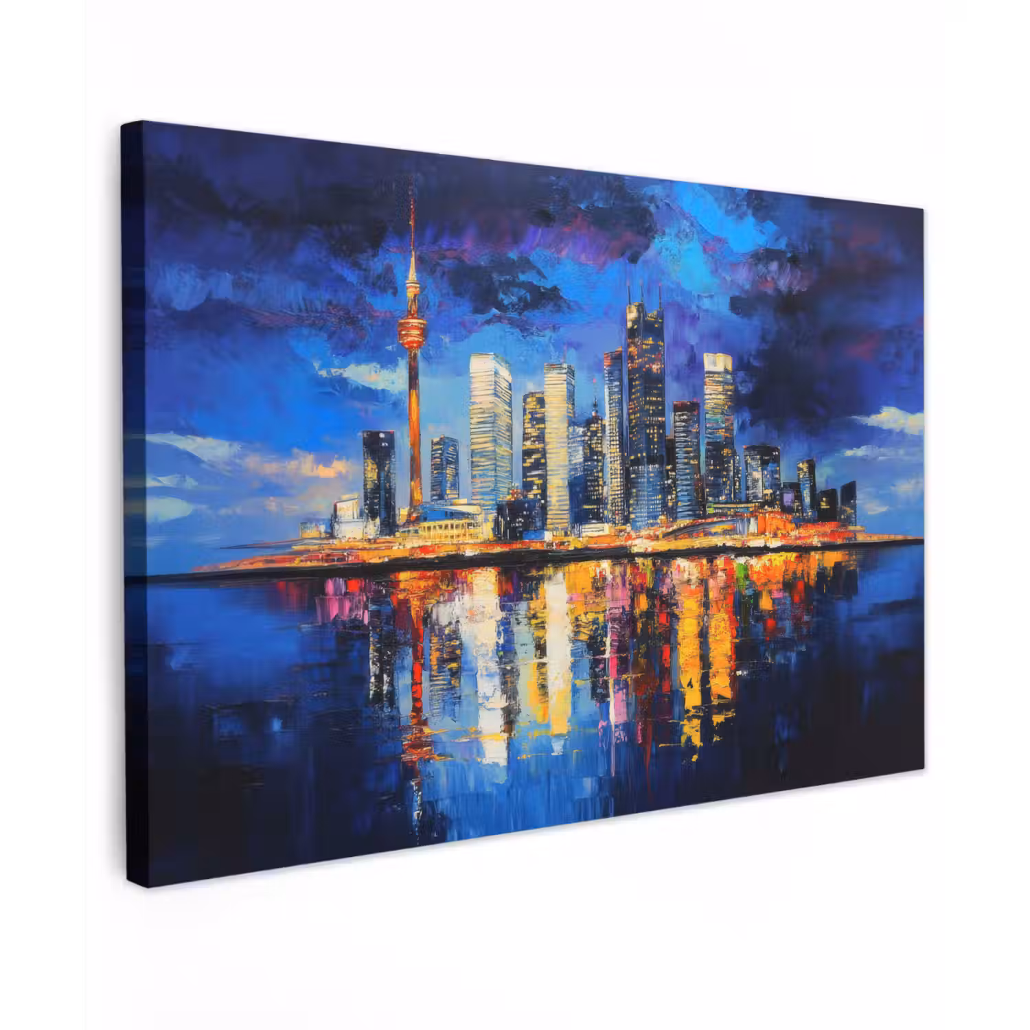 Skyline Toronto - Modern - Stadslicht - Blauw Tuinposter op houten frame 2 cm dik klein -3d