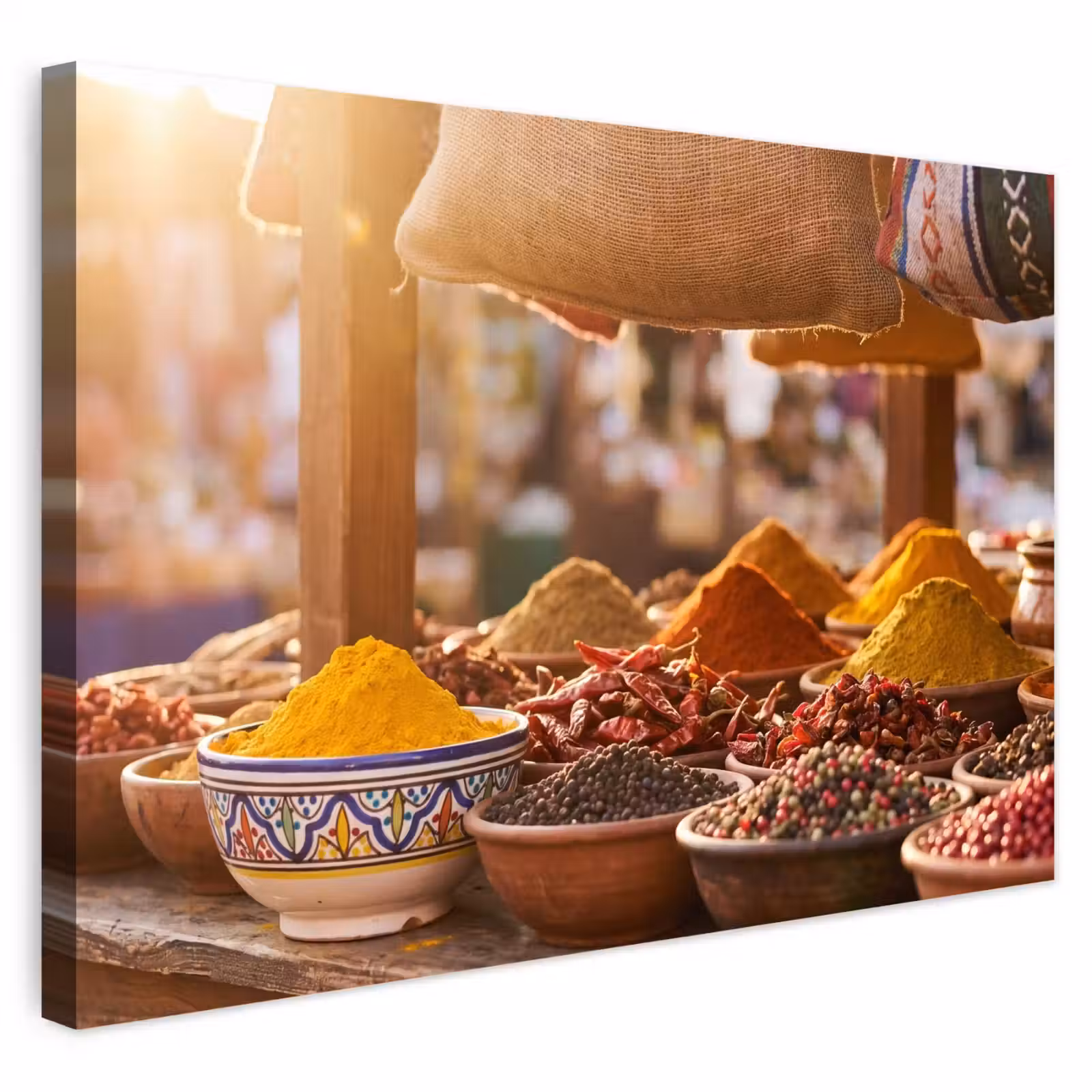 Buiten canvas - Specerijen - Markt - Kleurrijk - Specerijen - Markt - Kleurrijk Tuinposter op houten frame 2 cm dik klein