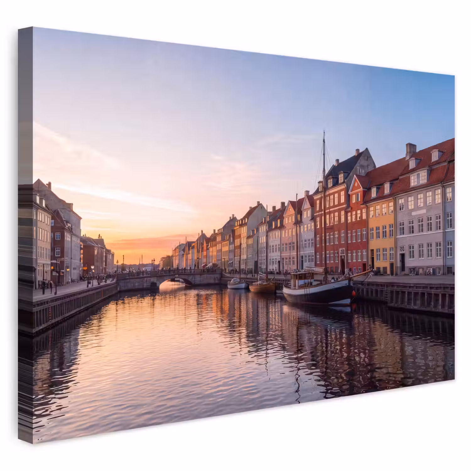 Stad - Gracht - Zonsondergang - Klassiek - Kleurrijk Tuinposter op houten frame 2 cm dik klein -3d