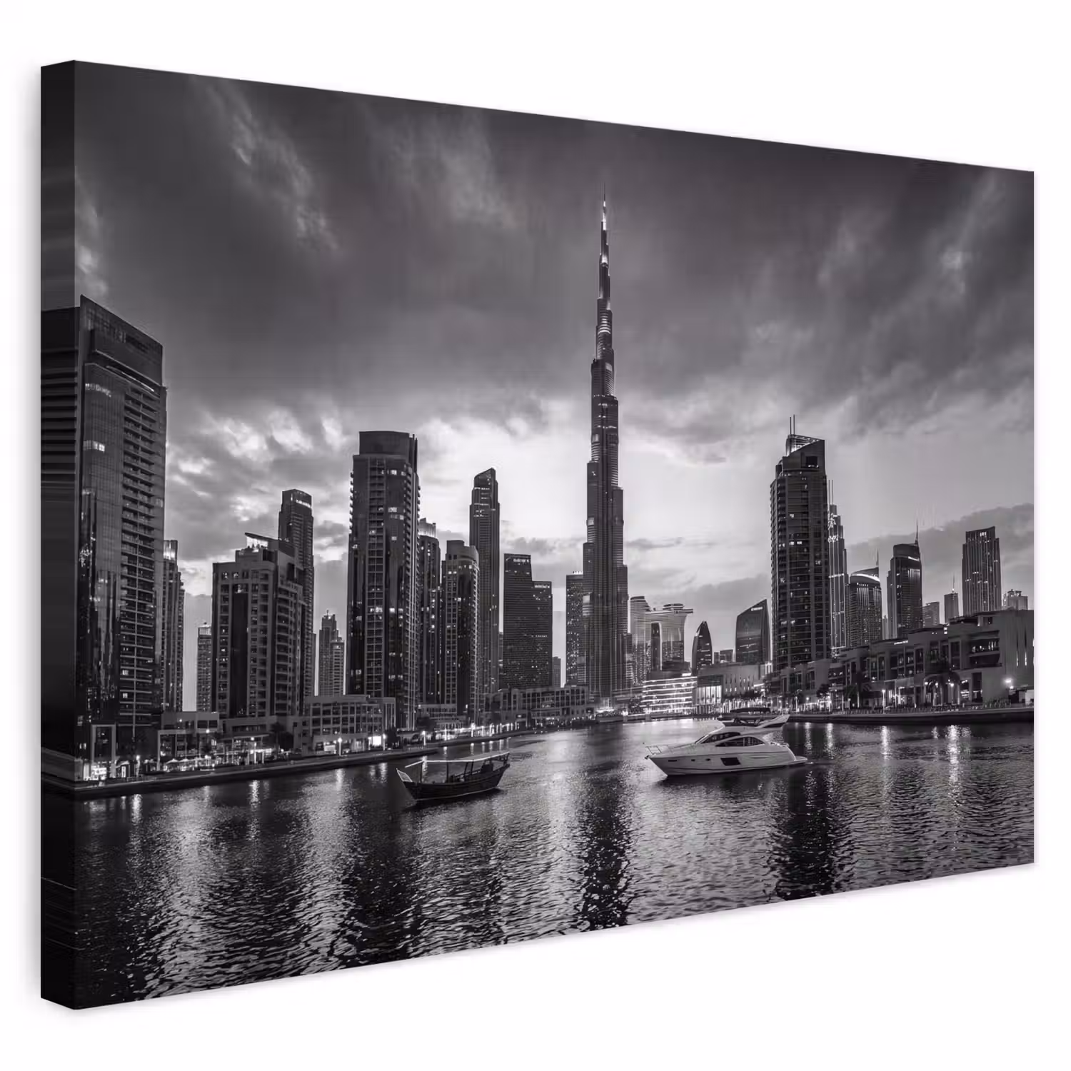Stad - Skyline - Architectuur - Avond - Zwart-wit Tuinposter op houten frame 2 cm dik klein -3d