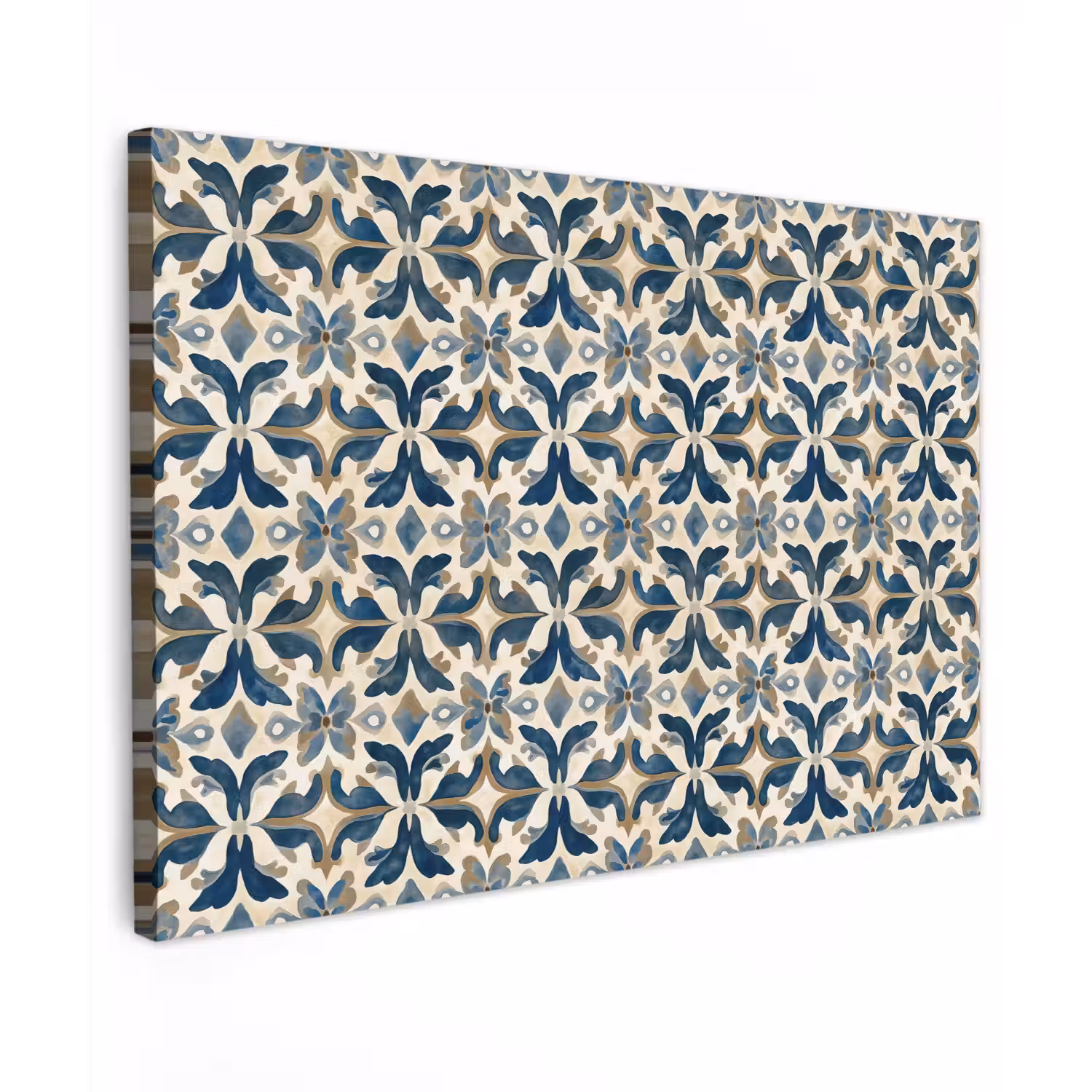 Tegel - Patroon - Blauw - Beige Tuinposter op houten frame 2 cm dik klein 845 -3d