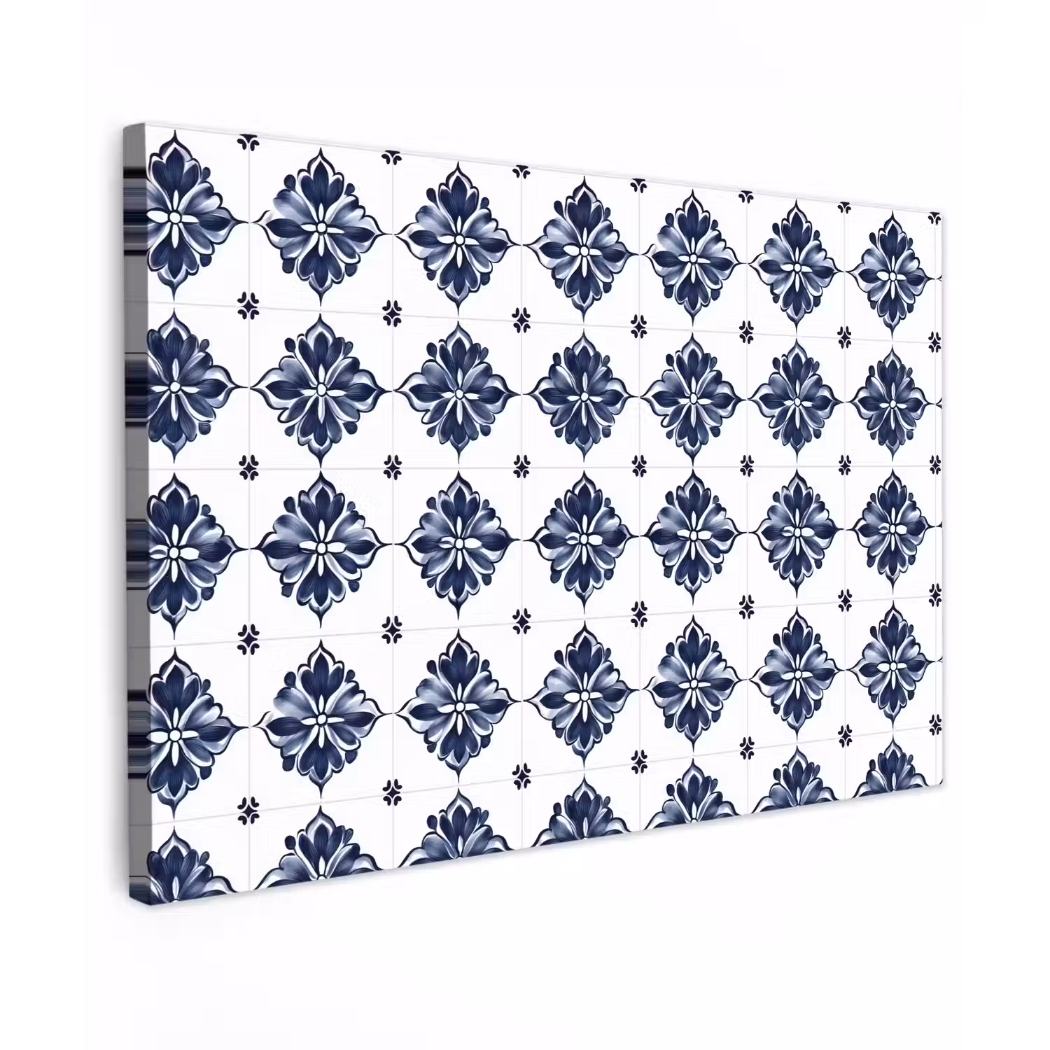 Tegelmotief - Blauw - Wit - Bloem Tuinposter op houten frame 2 cm dik klein 845 -3d