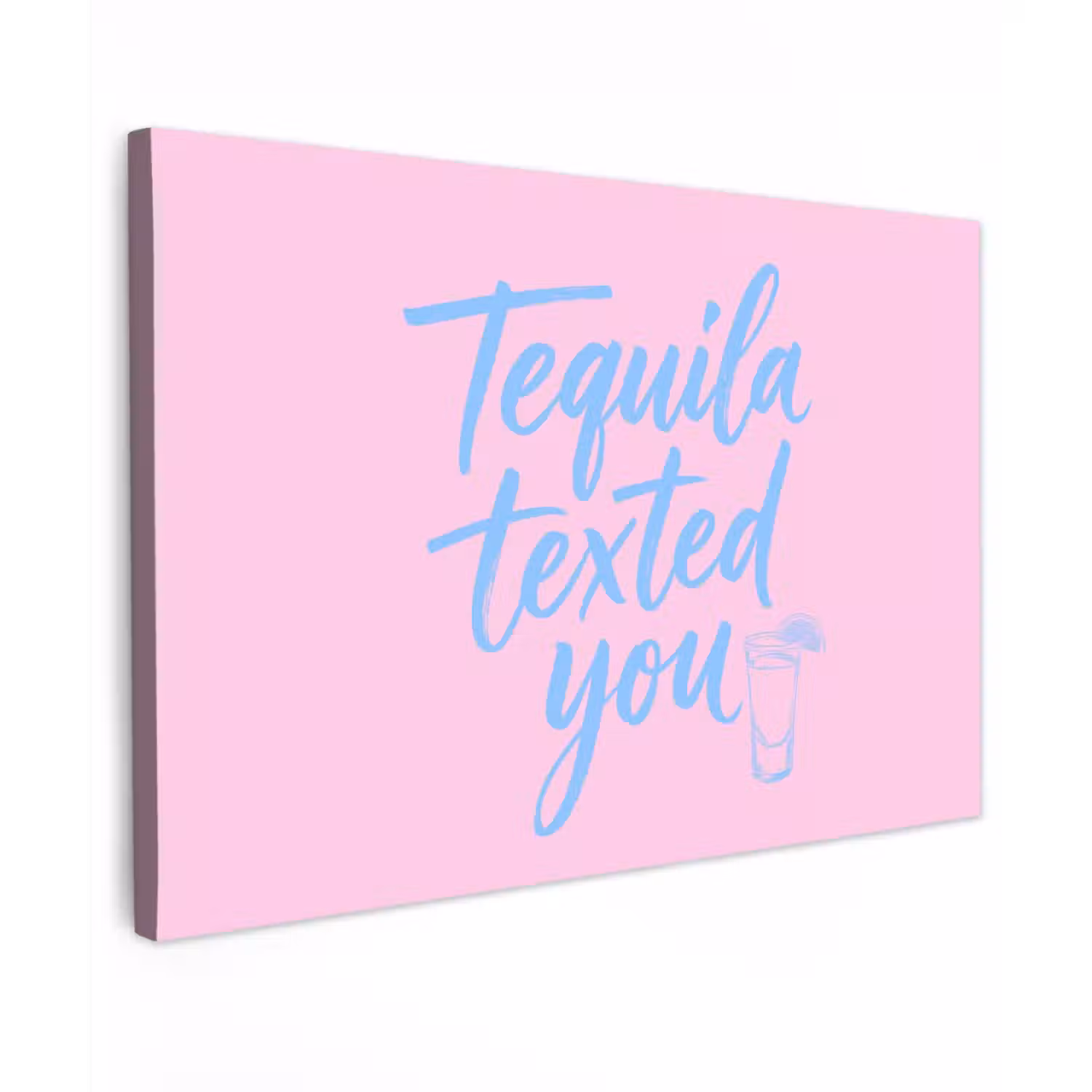Tequila texted you - Roze - Blauw Tuinposter op houten frame 2 cm dik klein -3d