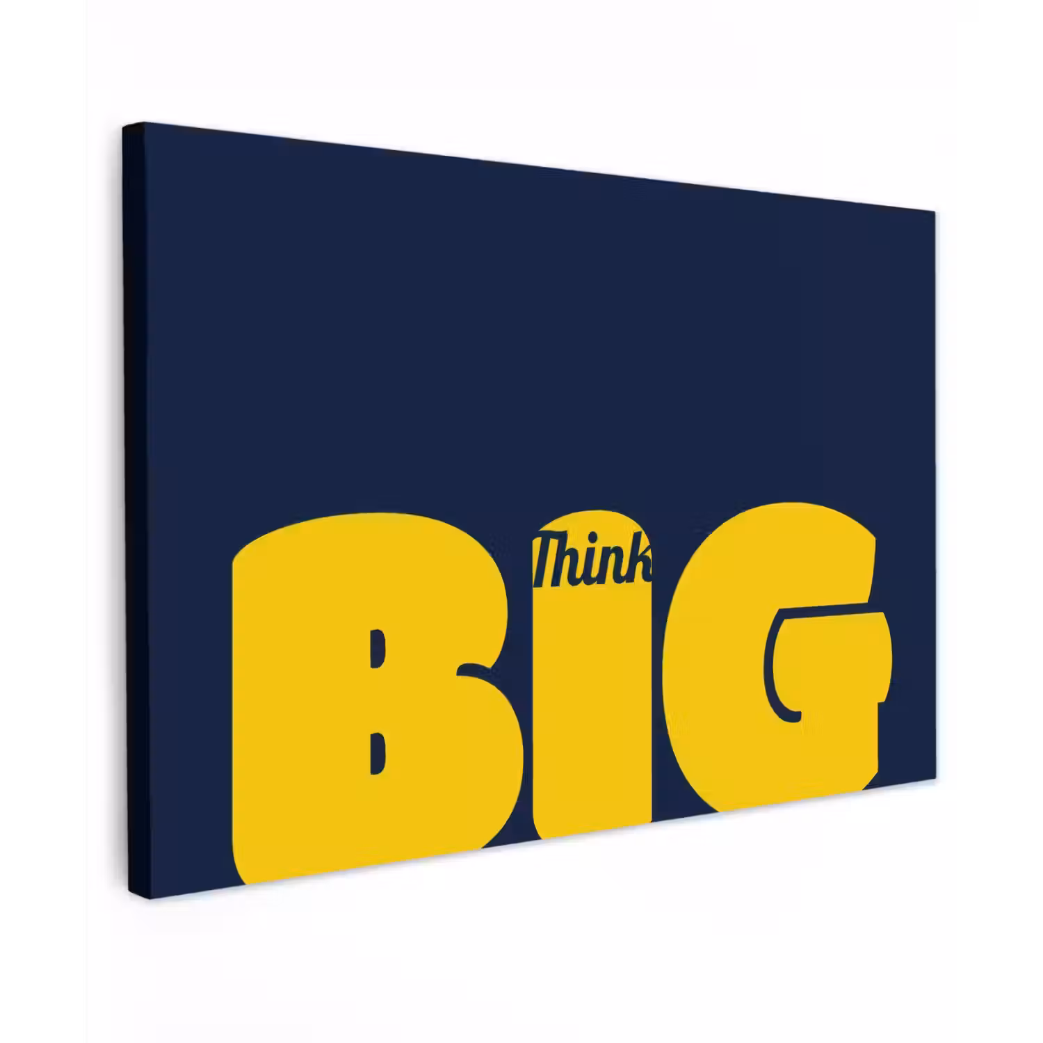 Think big - Blauw - Geel Tuinposter op houten frame 2 cm dik klein -3d