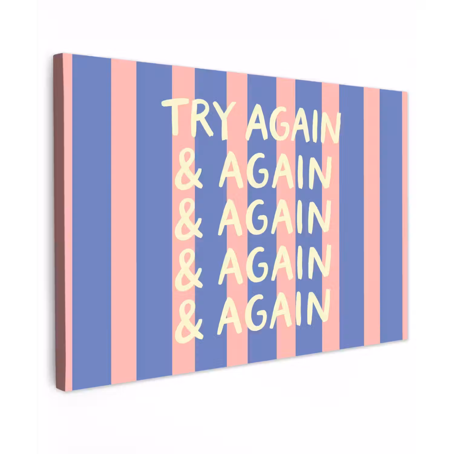 Try again - Strepen - Roze - Verticaal - Blauw Tuinposter op houten frame 2 cm dik klein -3d