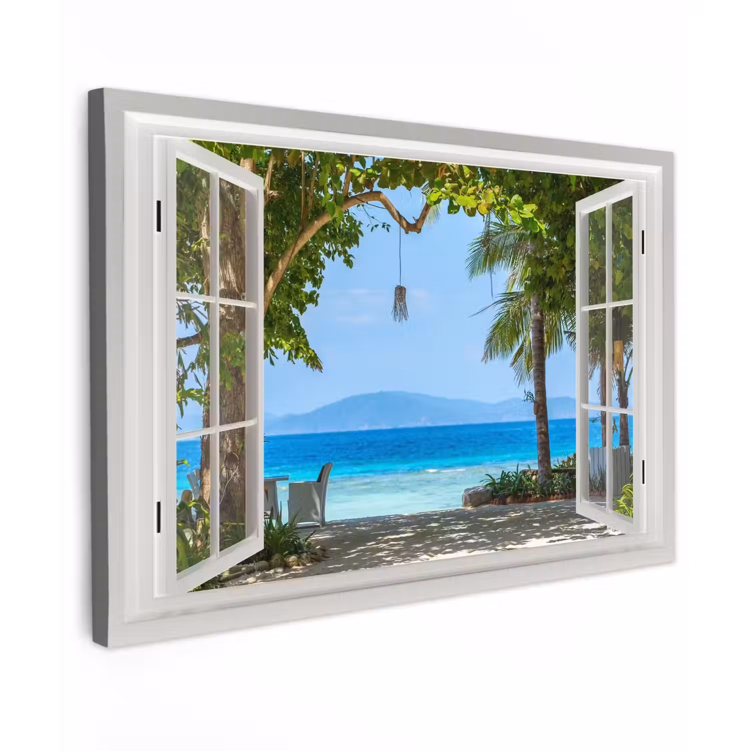 Uitzicht op Tropisch Strand Tuinposter op houten frame 2 cm dik klein -3d