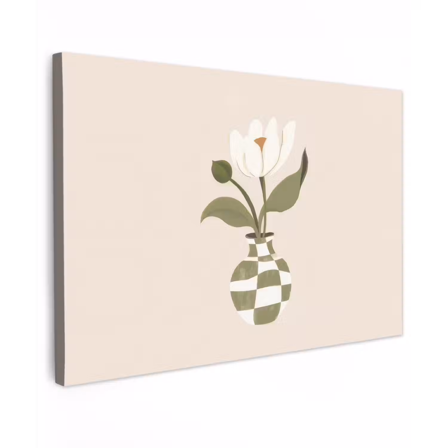 Vaas - Geruit - Bloem - Groen Tuinposter op houten frame 2 cm dik klein -3d