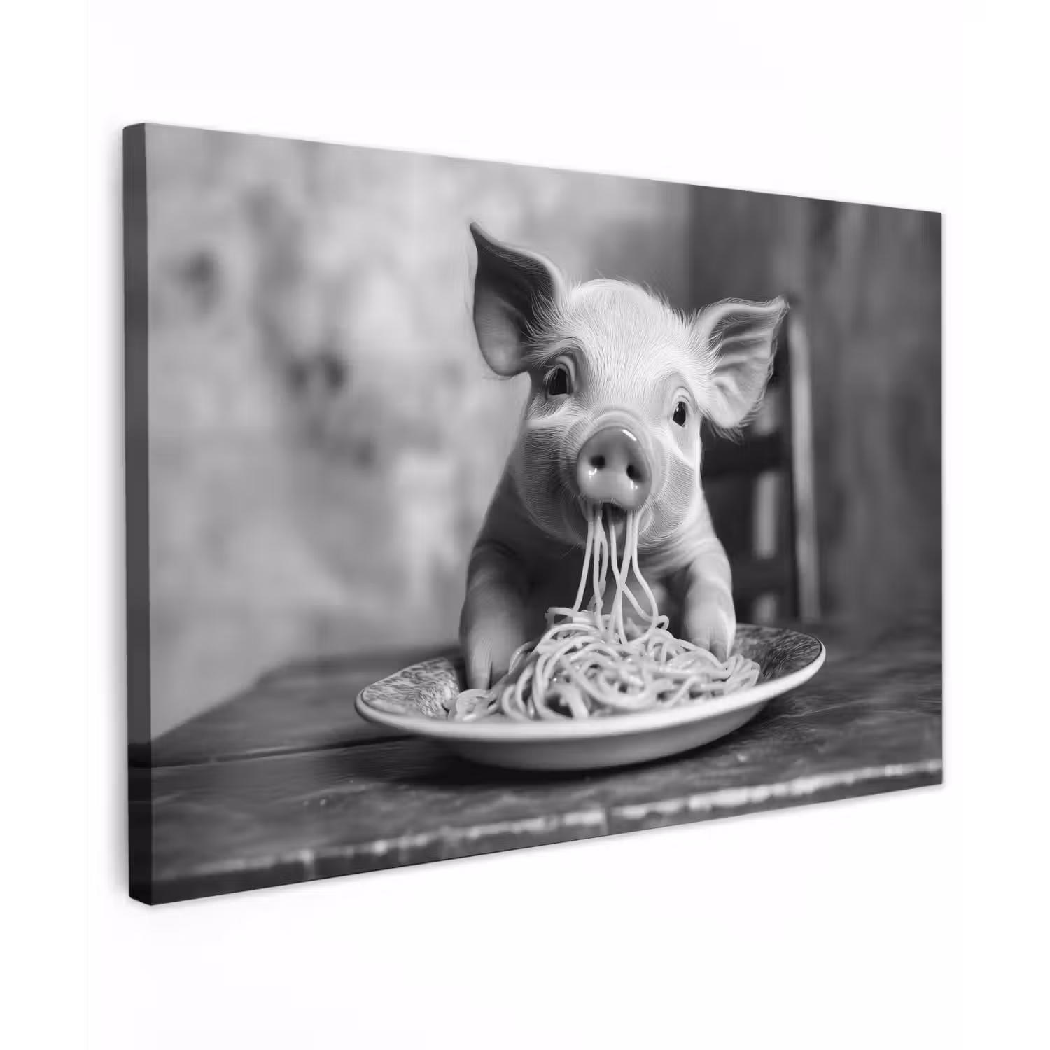Varken - Schattig - Spaghetti - Zwart wit - Dier Tuinposter op houten frame 2 cm dik klein -3d