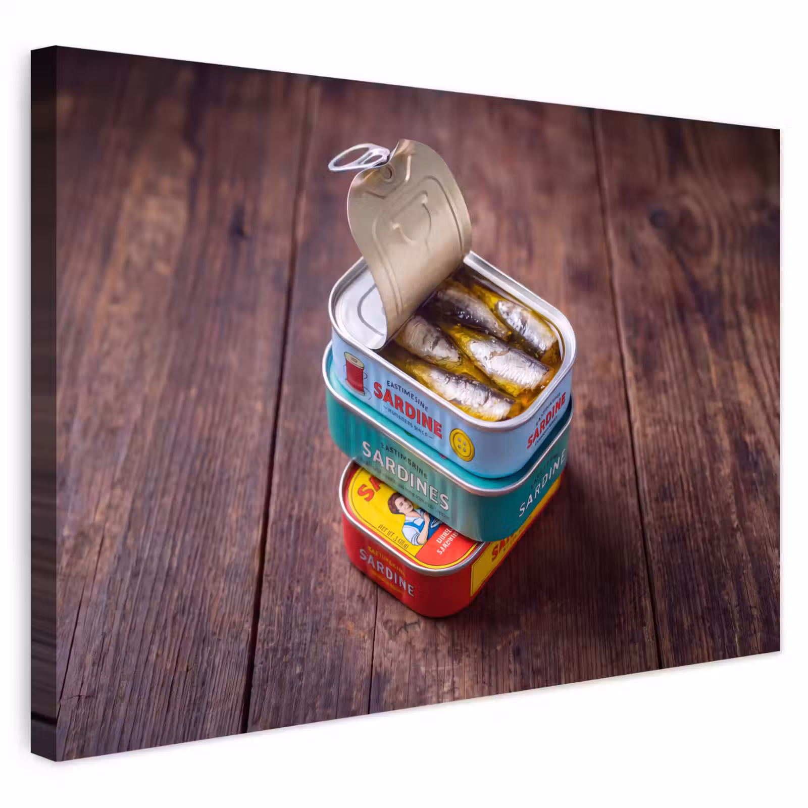 Buiten canvas - Vis - Blikjes - Keuken - Vis - Blikjes - Keuken Tuinposter op houten frame 2 cm dik klein