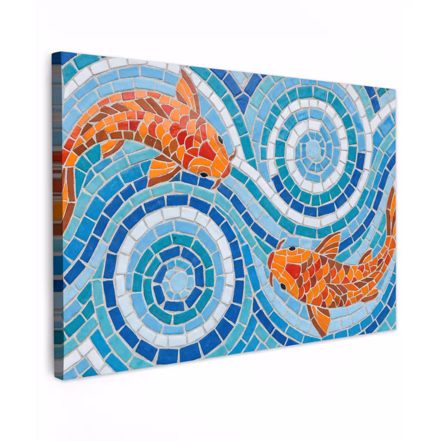 Vis - Mozaïek - Water - Decoratief - Blauw Tuinposter op houten frame 2 cm dik klein -3d