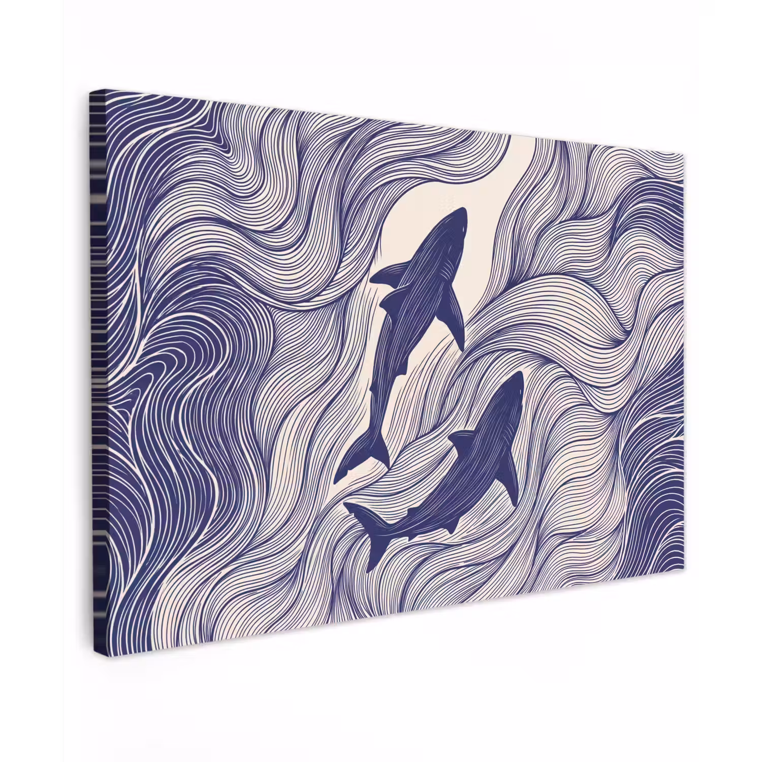Vis - Oceaan - Lijntekening - Blauw - Dieren Tuinposter op houten frame 2 cm dik klein -3d