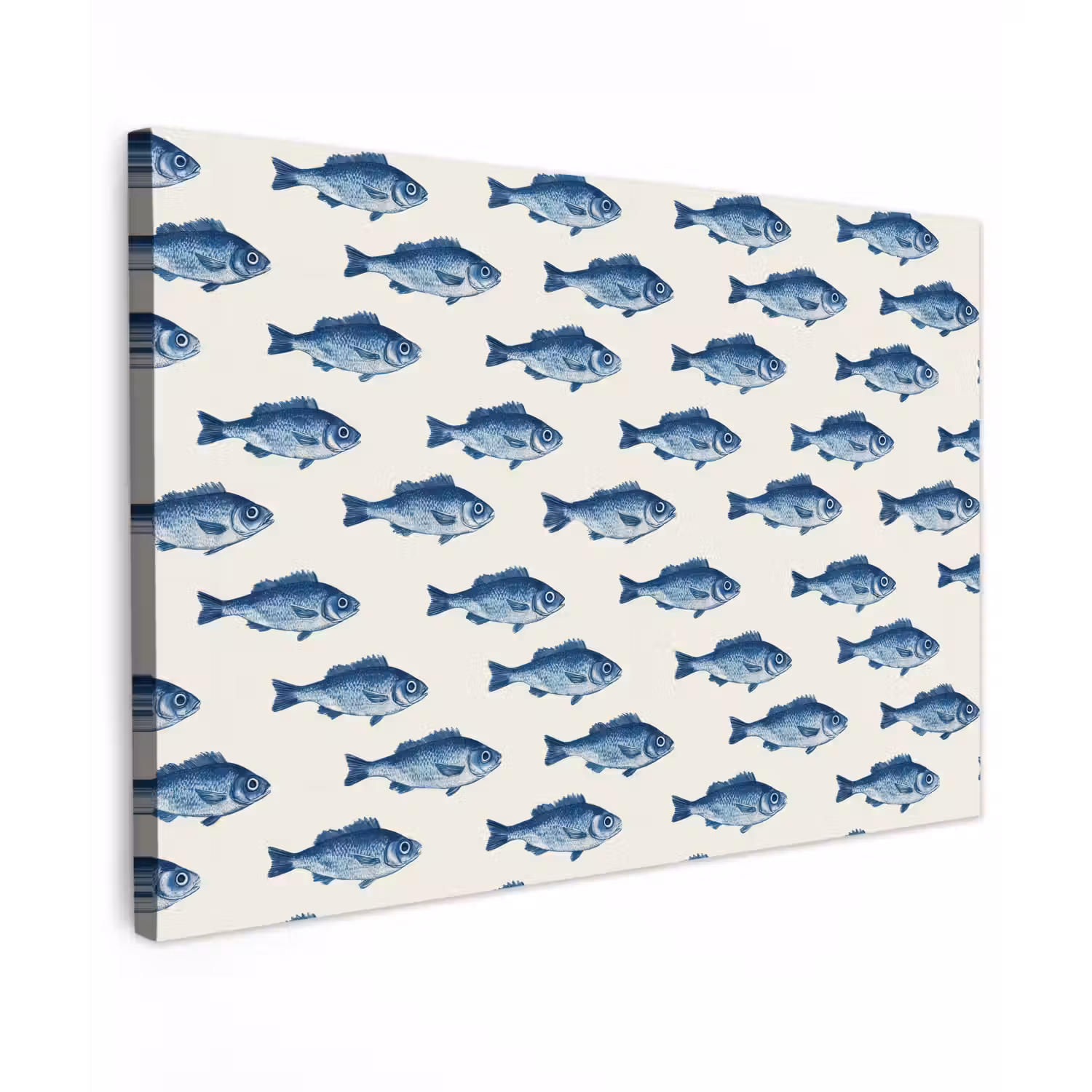 Vis - Patroon - Blauw Tuinposter op houten frame 2 cm dik klein 845 -3d