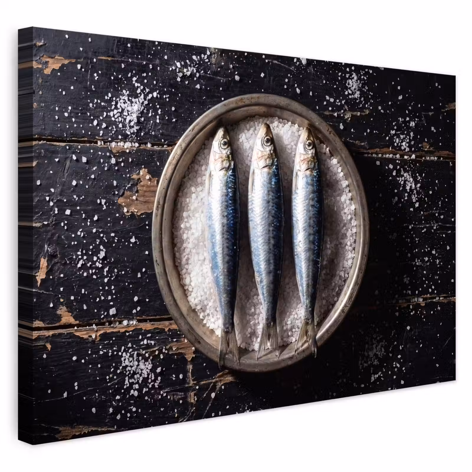Buiten canvas - Vis - Zout - Eten - Vis - Zout - Eten Tuinposter op houten frame 2 cm dik klein