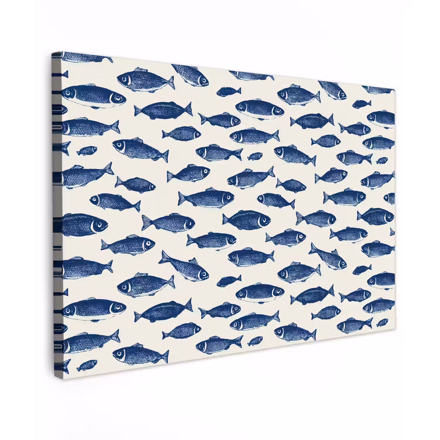 Vissen - Patroon - Blauw - Wit Tuinposter op houten frame 2 cm dik klein 845 -3d