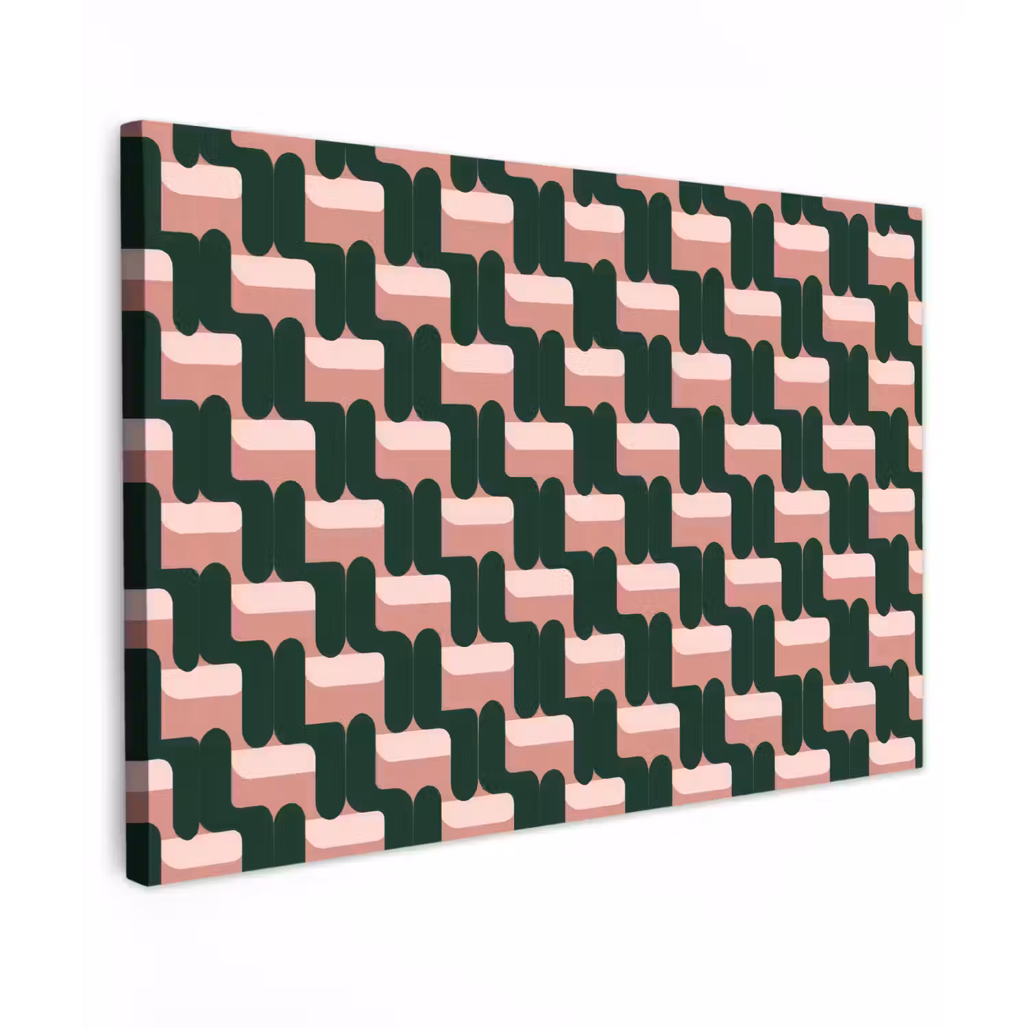 Vlechtpatroon - Groen - Roze - Geometrisch Tuinposter op houten frame 2 cm dik klein 845 -3d