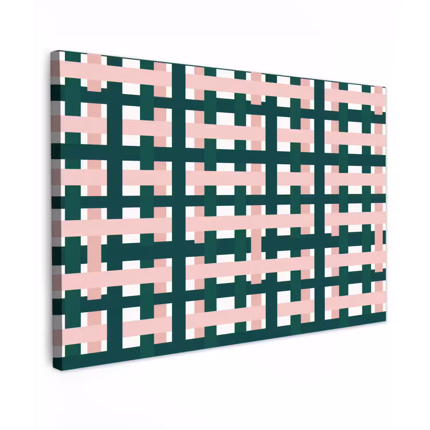 Vlechtpatroon - Groen - Roze - Grafisch Tuinposter op houten frame 2 cm dik klein 845 -3d
