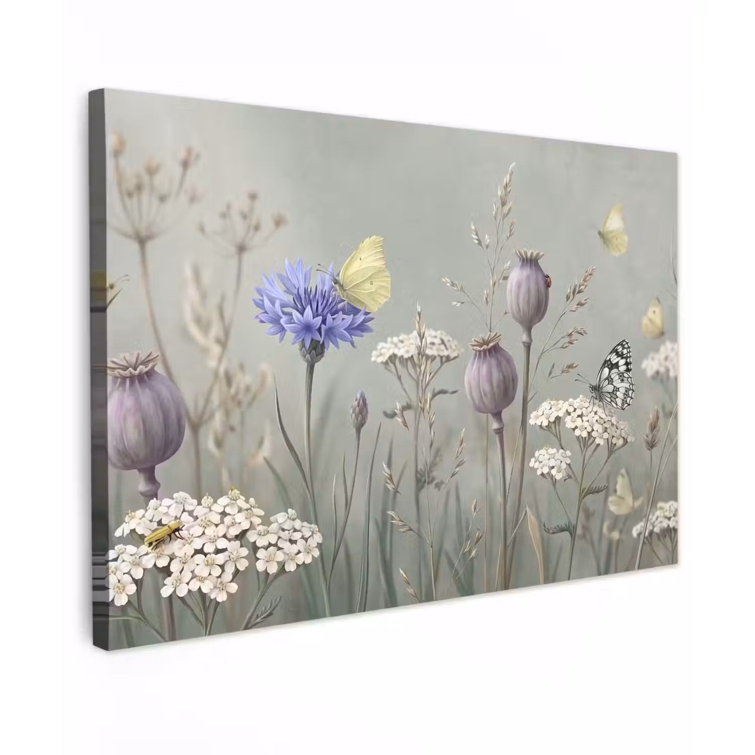 Vlinders - Wildbloemen - Illustratie - Kleurrijk Tuinposter op houten frame 2 cm dik klein -3d