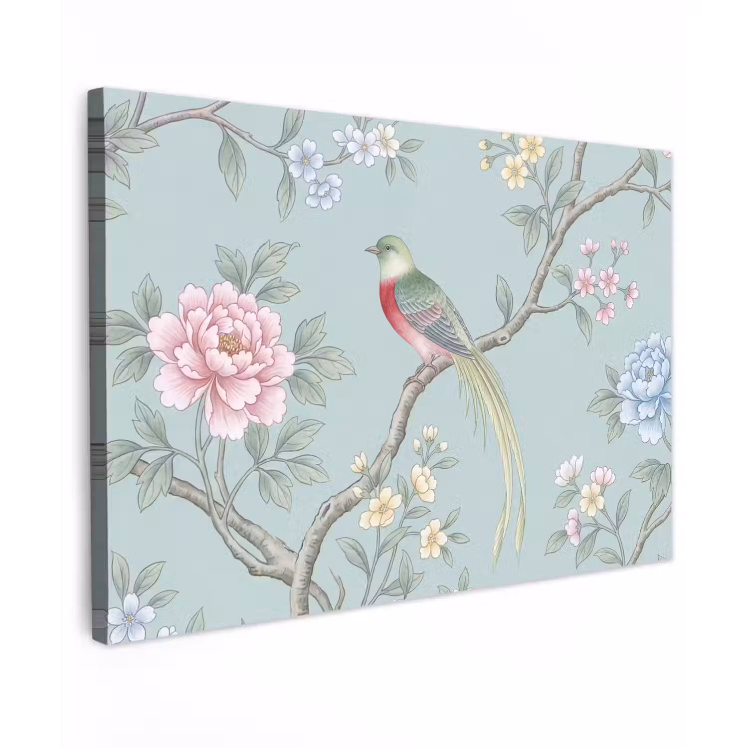 Vogel - Bloemen - Kleurrijk Tuinposter op houten frame 2 cm dik klein -3d