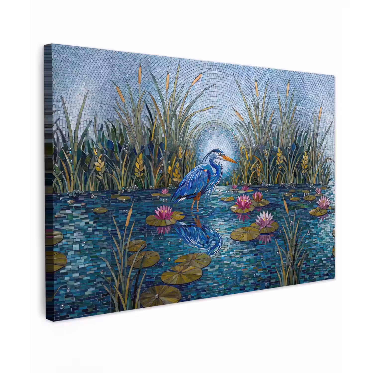 Vogel - Water - Natuur - Abstract - Blauw Tuinposter op houten frame 2 cm dik klein -3d