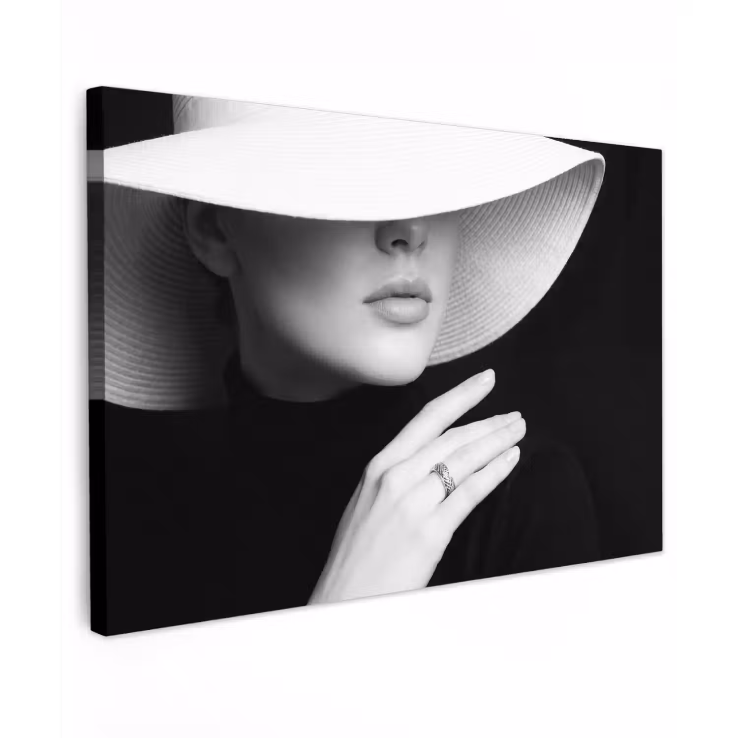 Vrouw - Hoed - Hand - Zwart - Wit - Klassiek Tuinposter op houten frame 2 cm dik klein -3d