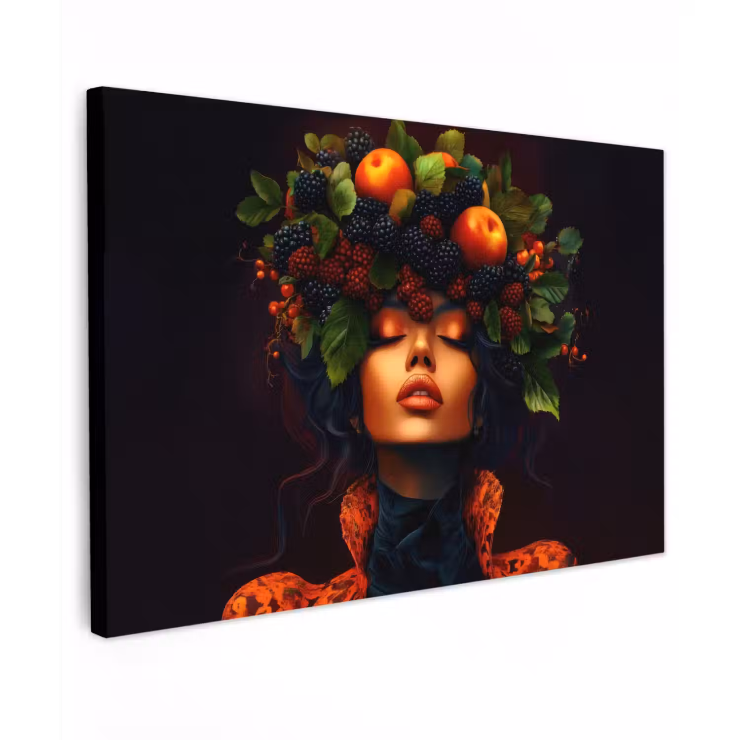 Vrouw - Zwart - Bessen - Bramen - Appels Tuinposter op houten frame 2 cm dik klein -3d