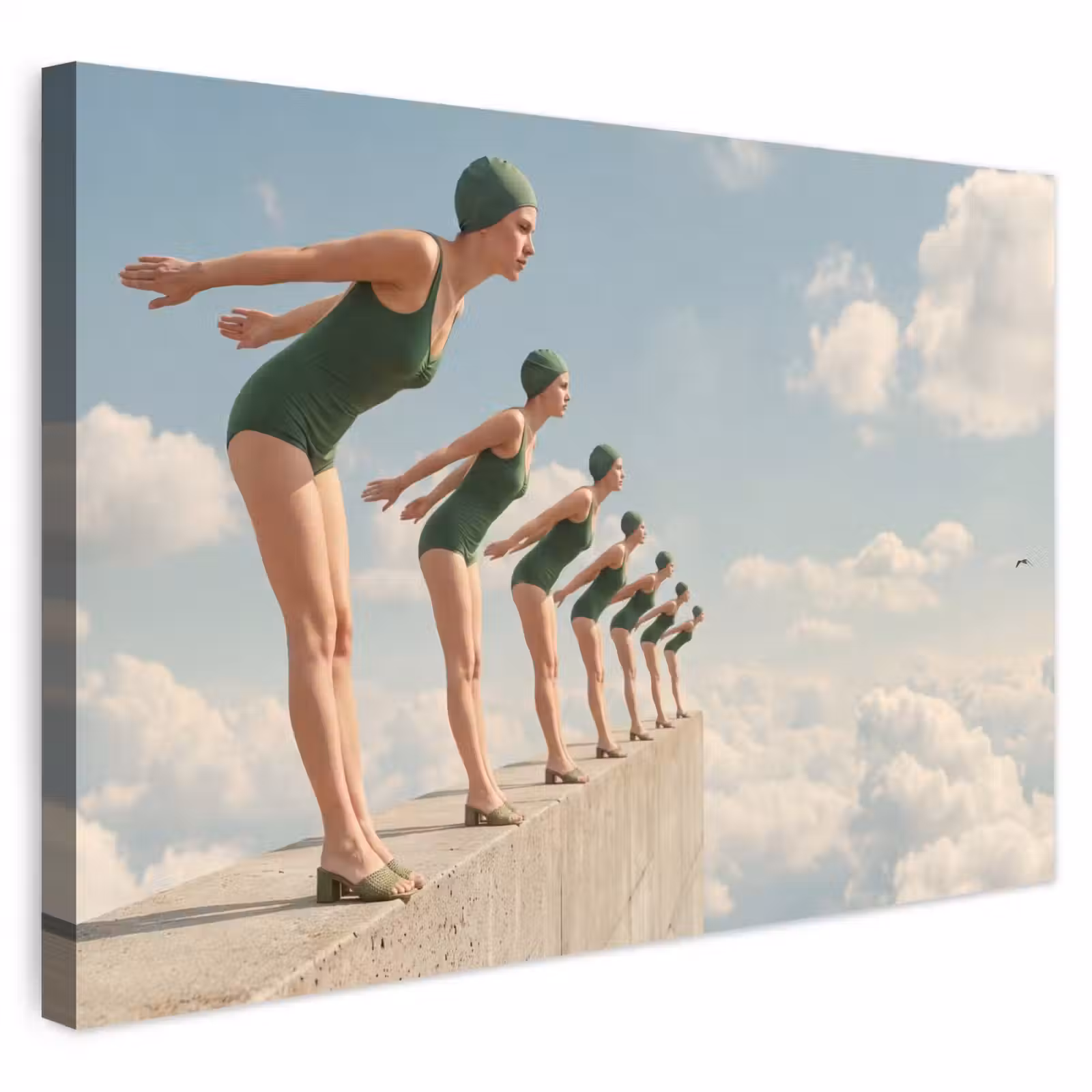Buiten canvas - Vrouwen - Duikhouding - Wolken - Vrouwen - Duikhouding - Wolken Tuinposter op houten frame 2 cm dik klein