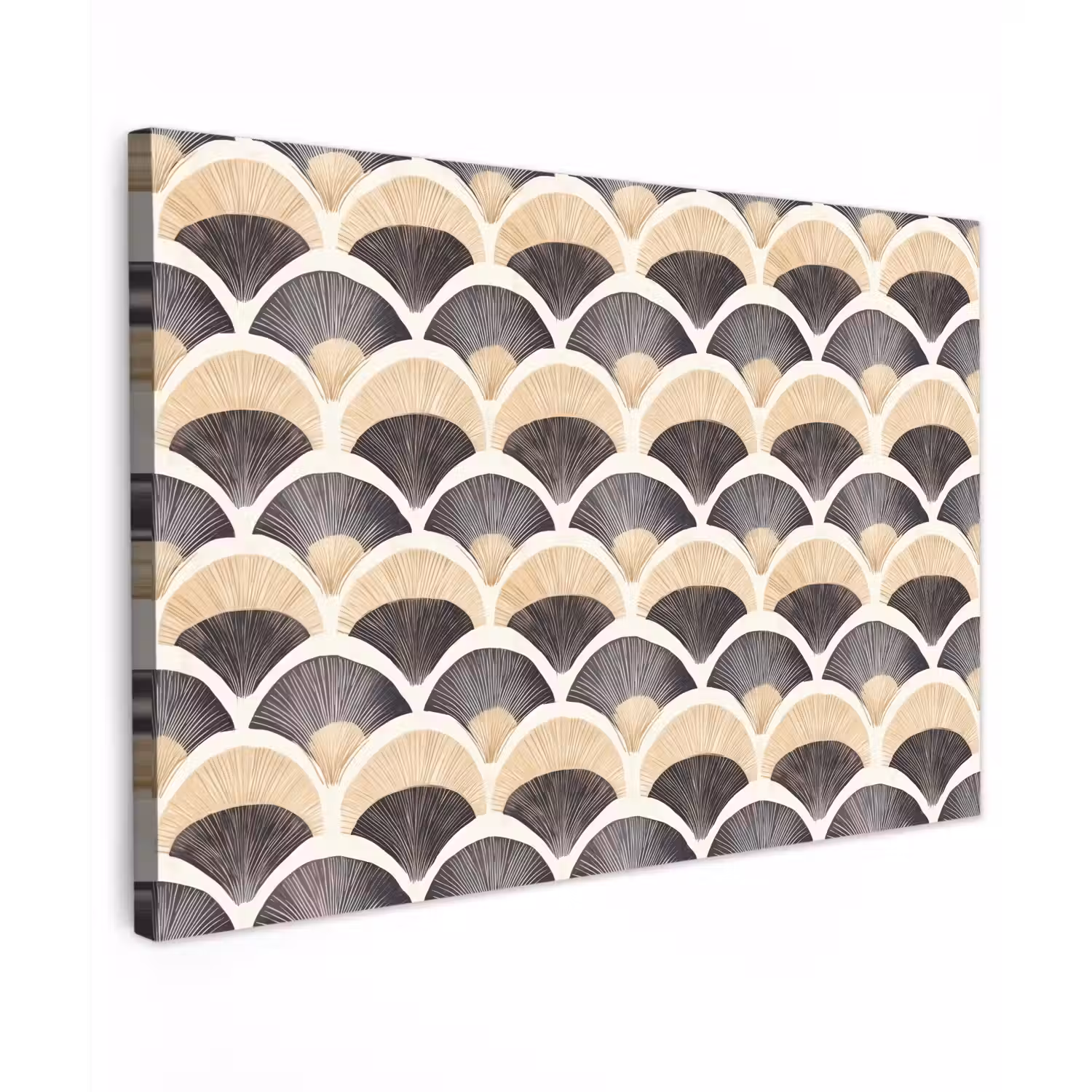Waaier - Patroon - Zwart - Beige Tuinposter op houten frame 2 cm dik klein 845 -3d