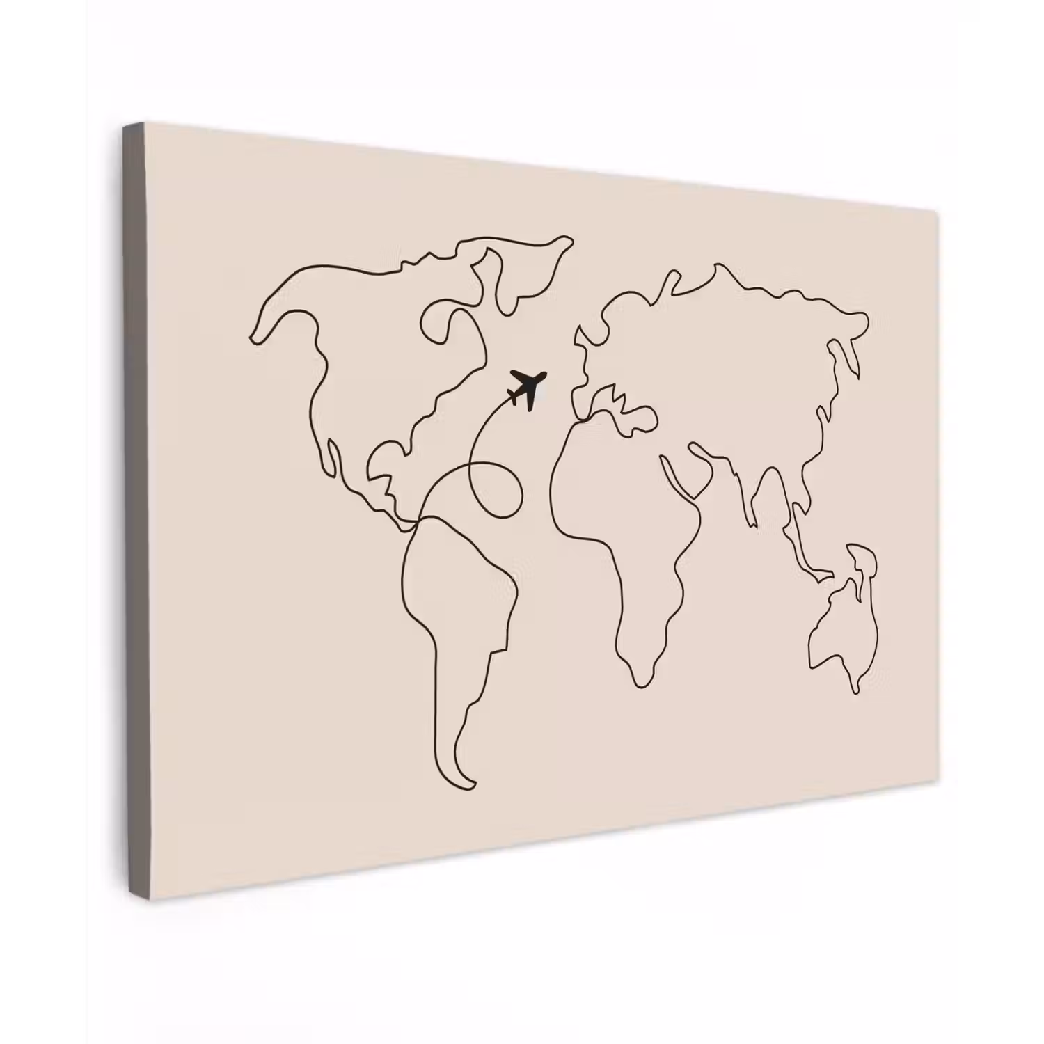 Wereldkaart - Simpel - Vliegtuig Tuinposter op houten frame 2 cm dik klein -3d