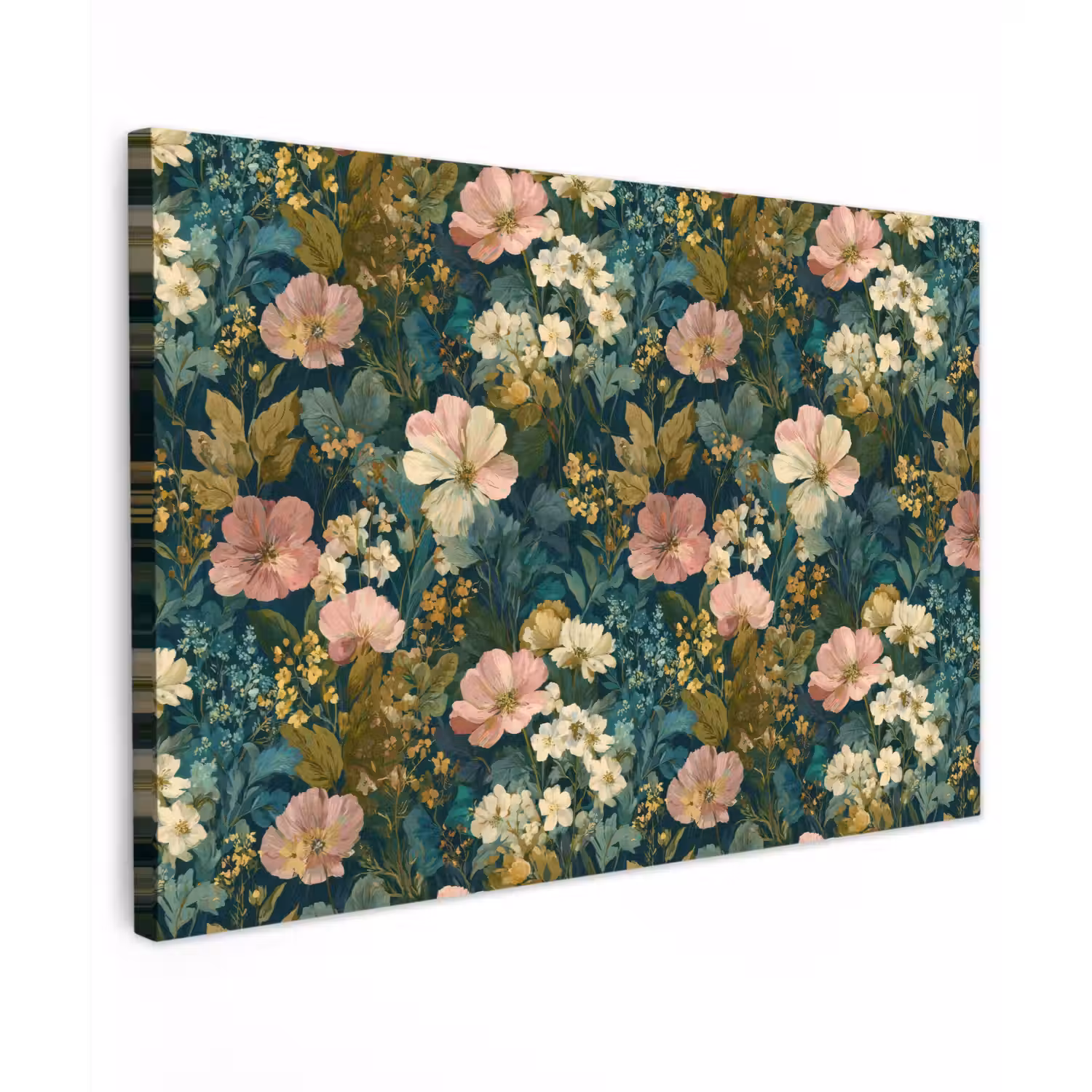 Wilde bloemen - Botanisch - Patroon - Roze - Romantisch Tuinposter op houten frame 2 cm dik klein 845 -3d