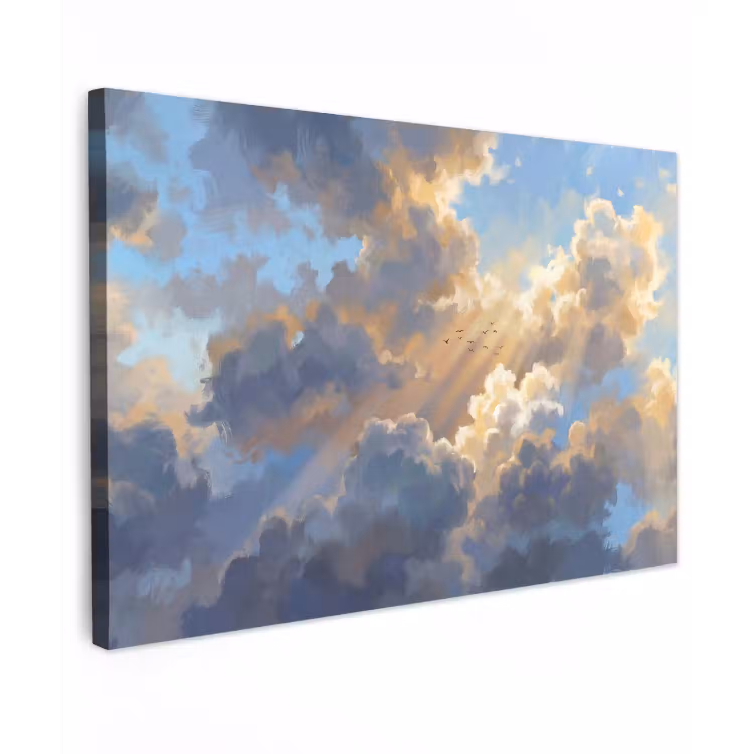 Wolken - Zonnestralen - Natuur - Abstract - Blauw Tuinposter op houten frame 2 cm dik klein -3d