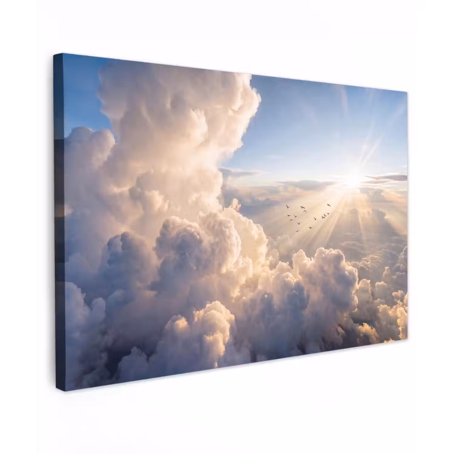 Wolken - Zonnestralen - Natuur - Wit Tuinposter op houten frame 2 cm dik klein -3d