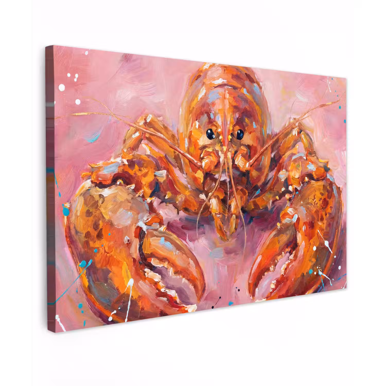Zeeleven - Kreeft - Spatters - Abstract - Roze Tuinposter op houten frame 2 cm dik klein -3d