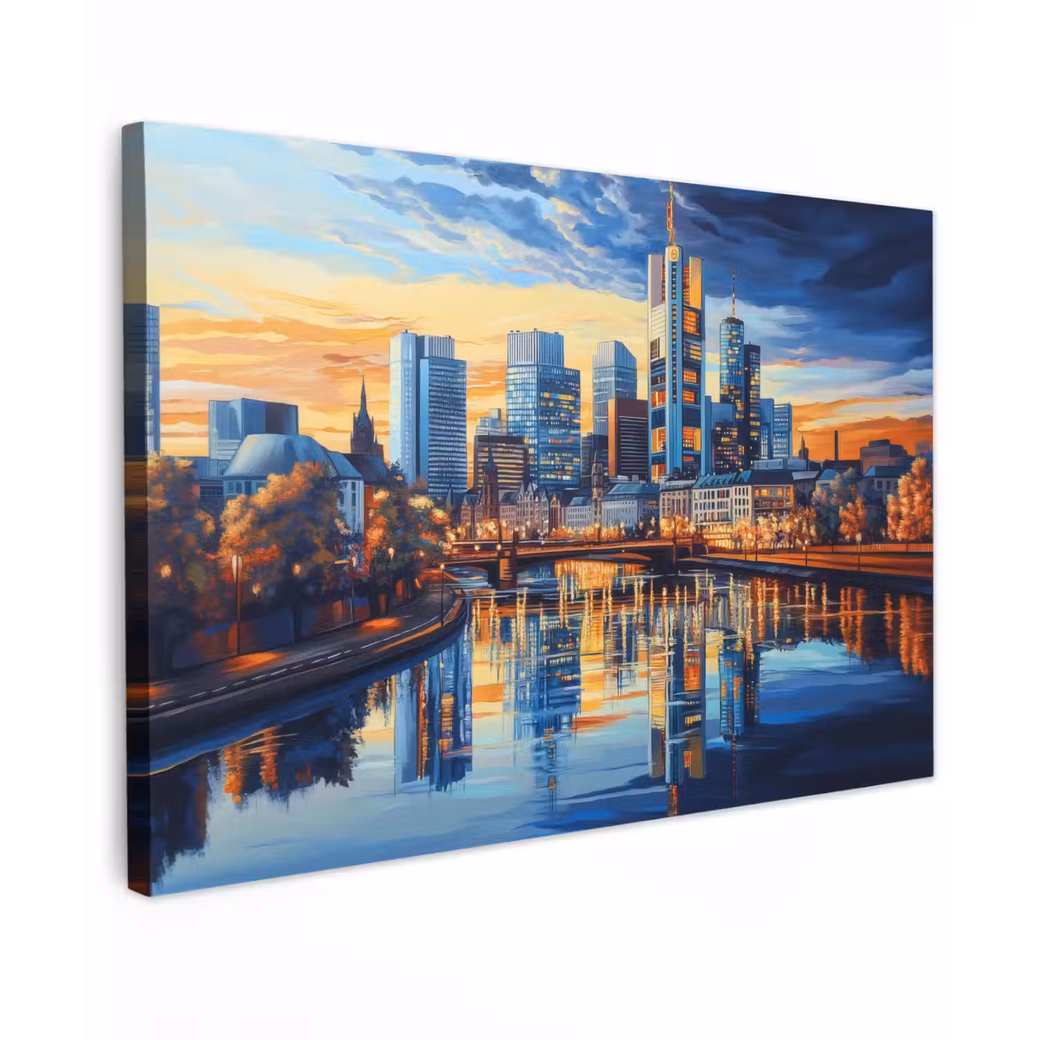 Zonsondergang Frankfurt - Stad - Skyline - Water Tuinposter op houten frame 2 cm dik klein -3d