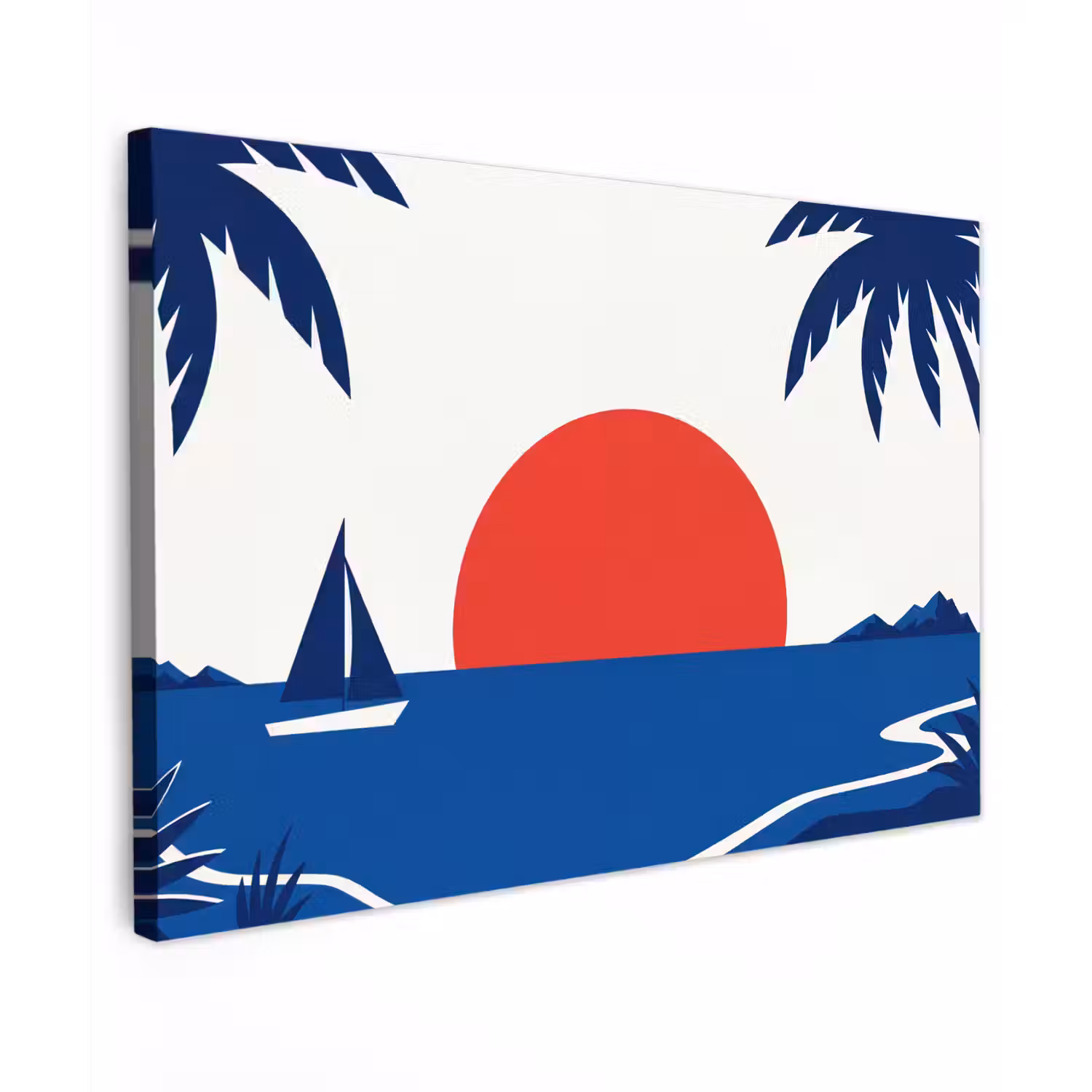 Zonsondergang - Zee - Palmboom - Tropisch - Modern Tuinposter op houten frame 2 cm dik klein -3d