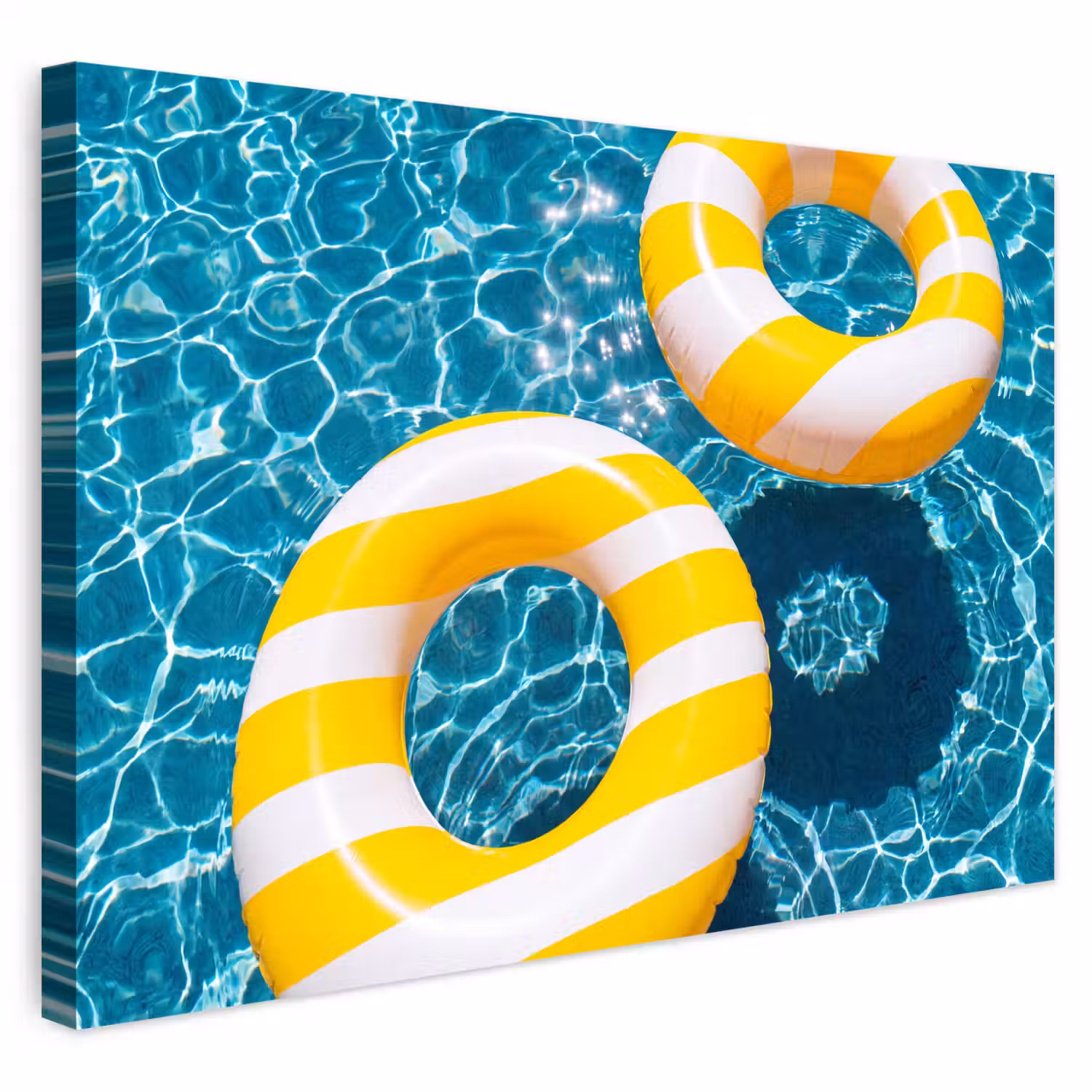 Zwembad - Zwembanden - Zomer - Geel - Blauw Tuinposter op houten frame 2 cm dik klein -3d