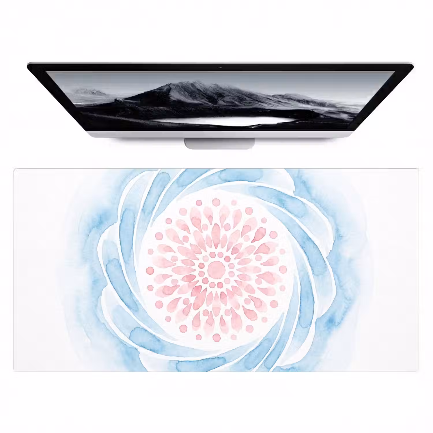 Abstract - Bloemvorm - Aquarel - Roze - Blauw Muismat XXL klein -zzz3d