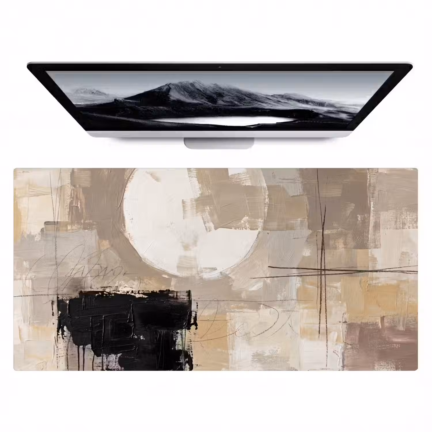 Abstract - Cirkel - Modern - Beige - Zwart - Minimalistisch Muismat XXL klein -zzz3d
