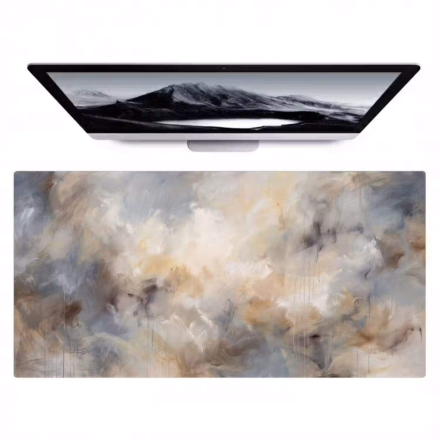 Abstract - Wolken - Sfeervol - Beige - Grijs Muismat XXL klein -zzz3d