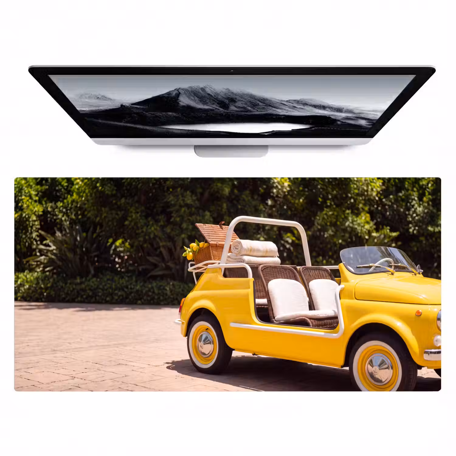 Auto - Picknick - Zomer - Geel Muismat XXL klein -zzz3d