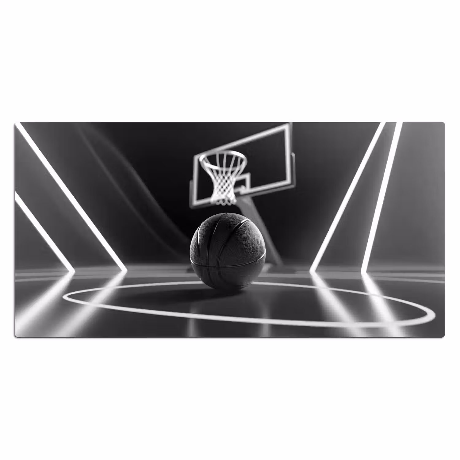 Basketbal - Basketbalveld - Lichtlijnen Muismat XXL klein -3d_leeg