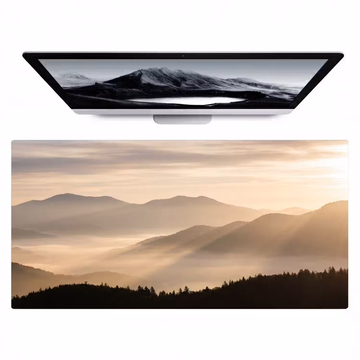 Bergen - Mist - Zonnestralen Muismat XXL klein -zzz3d