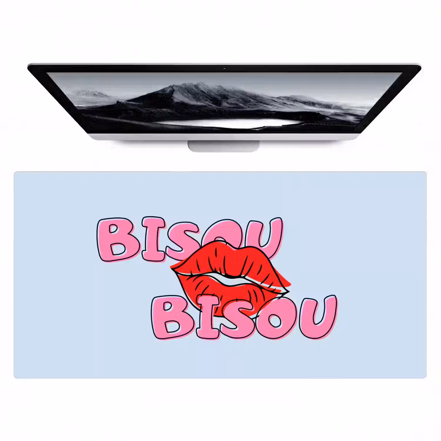 Bisou - Blauw - Roze - Lippen Muismat XXL klein -zzz3d