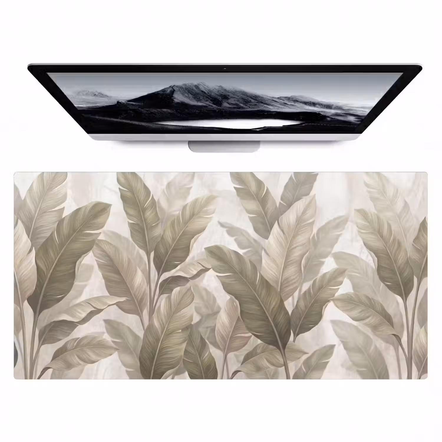 Bladeren - Tropisch - Natuur - Abstract - Beige Muismat XXL klein -zzz3d