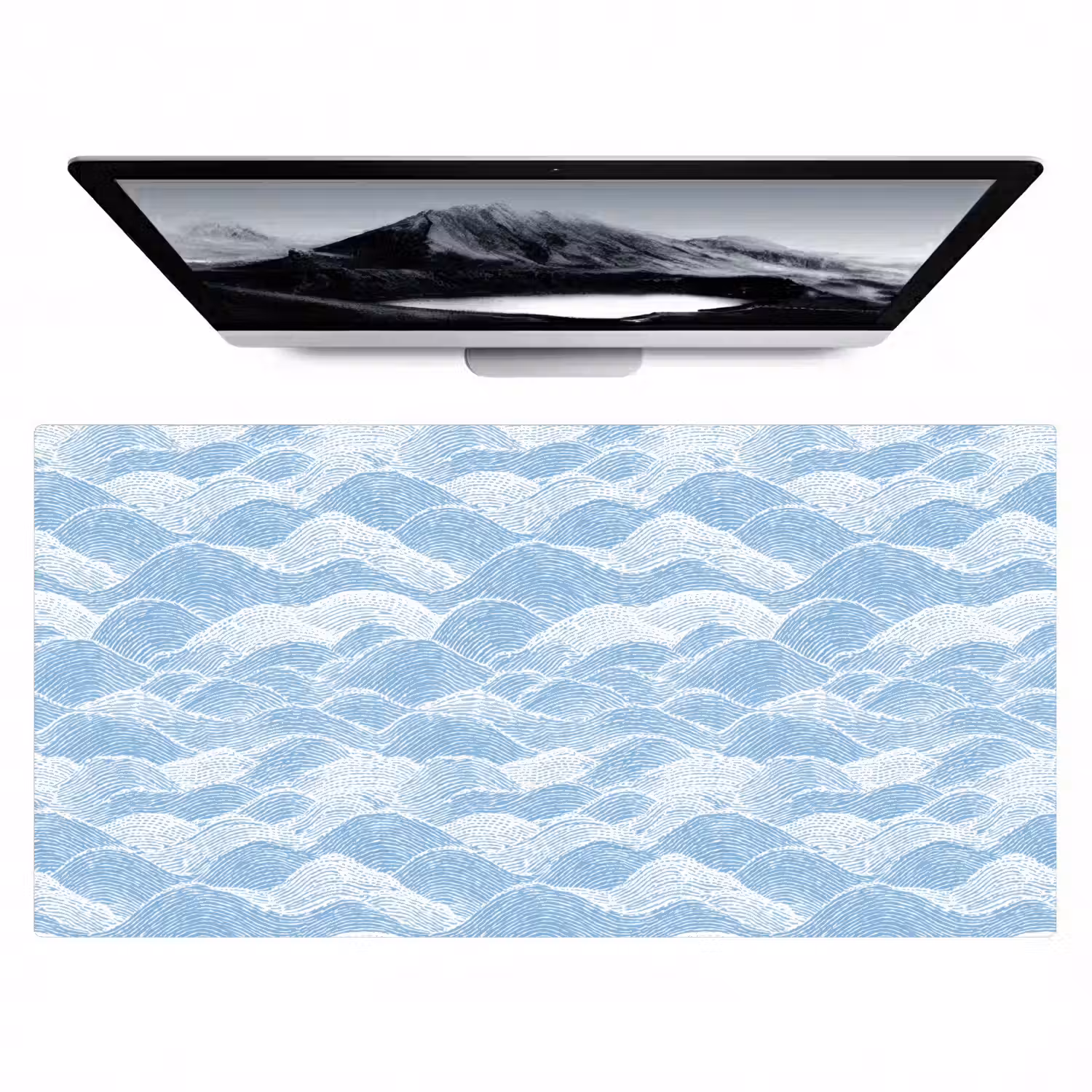 Blauw - Wit - Golven - Getekend Muismat XXL klein 681 -zzz3d