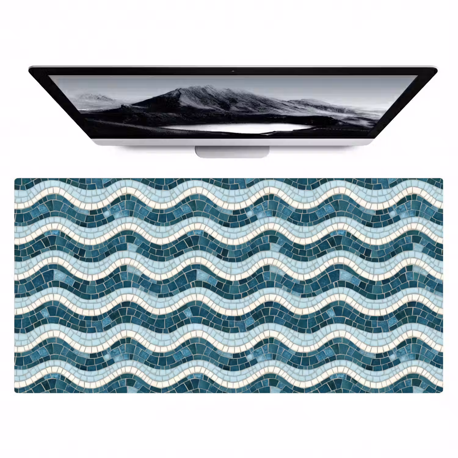 Blauw - Wit - Mozaïek - Golvend Muismat XXL klein 681 -zzz3d