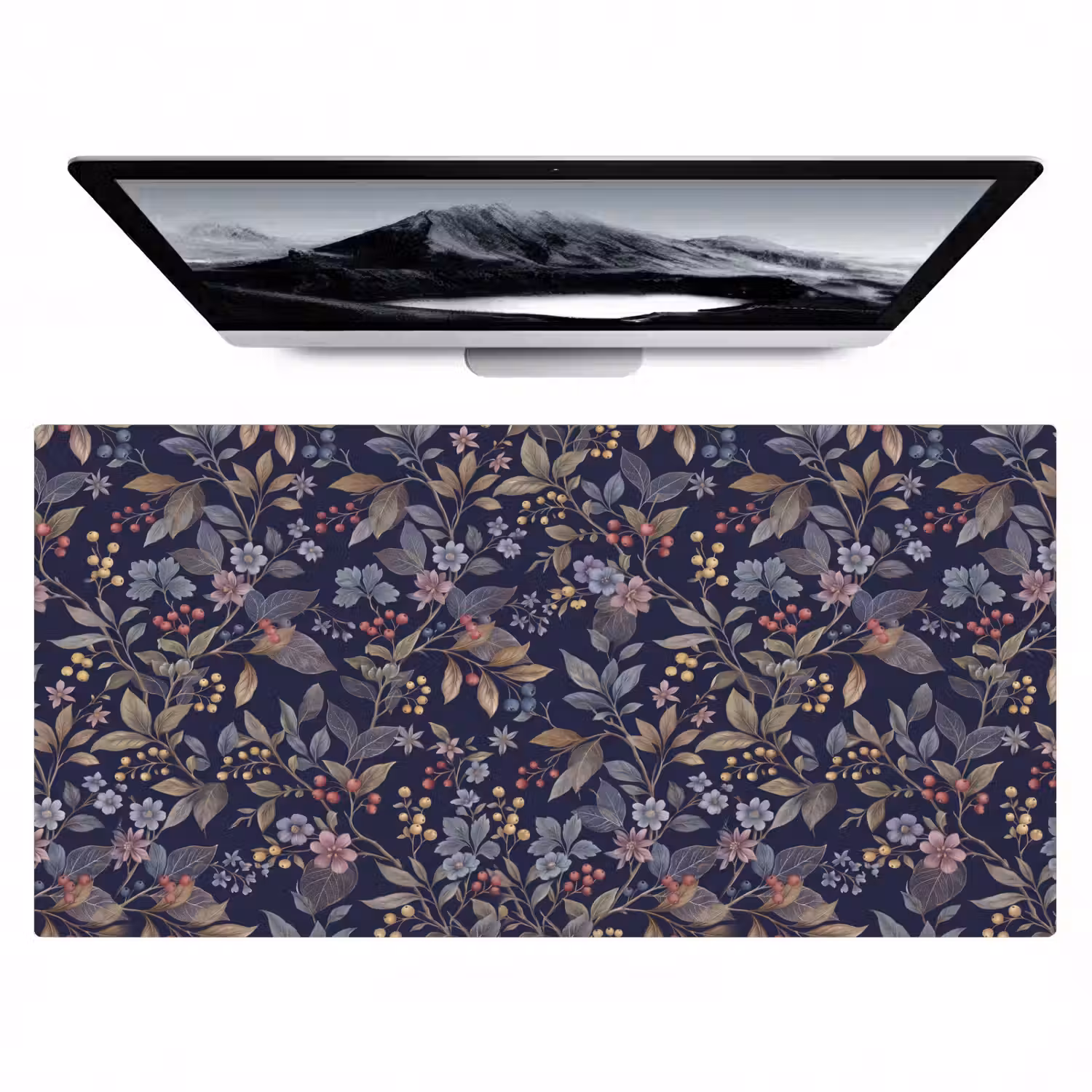 Bloemen - Bladeren - Patroon - Botanisch - Donkerblauw Muismat XXL klein -zzz3d