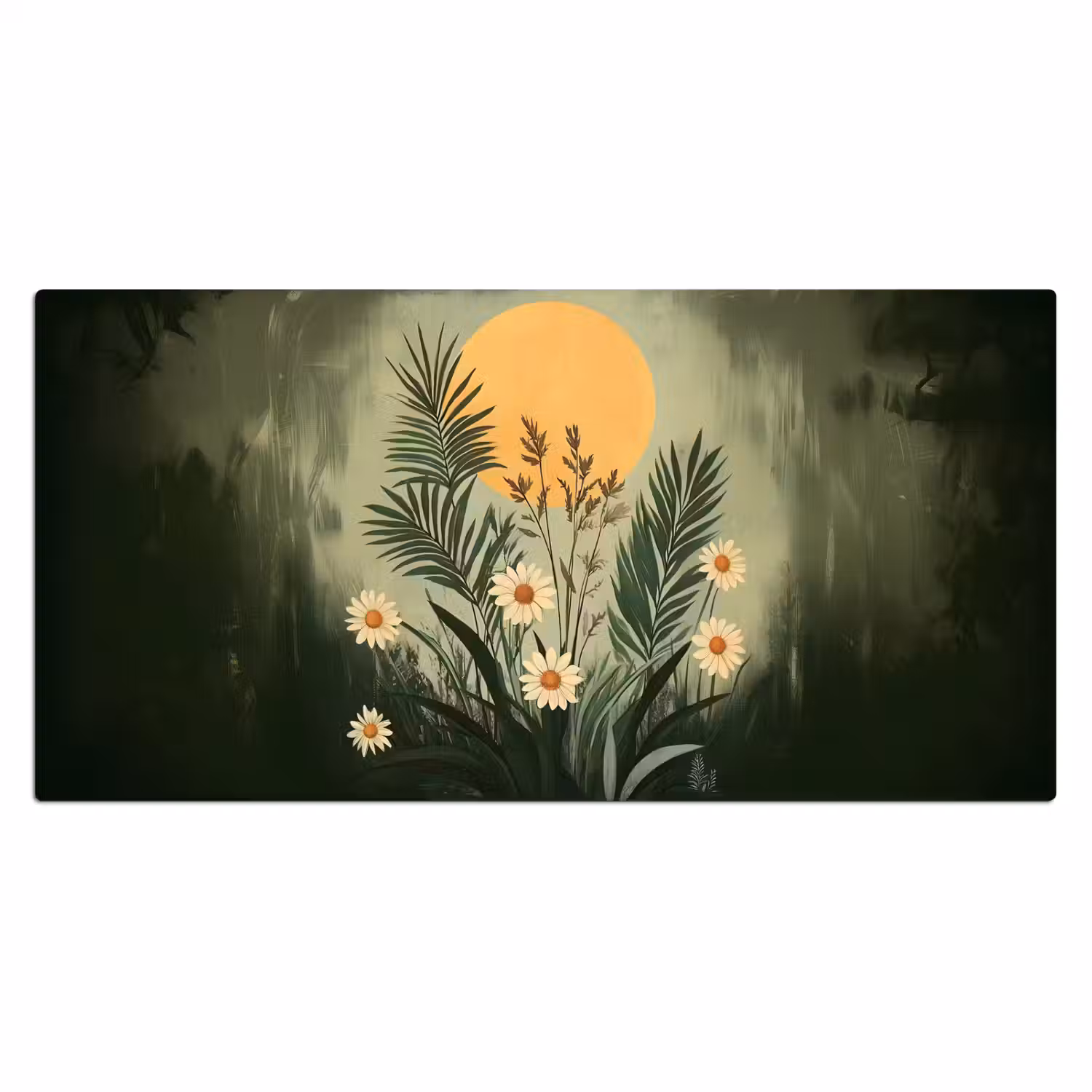 Bloemen - Bladeren - Zon - Groen Muismat XXL klein -3d_leeg