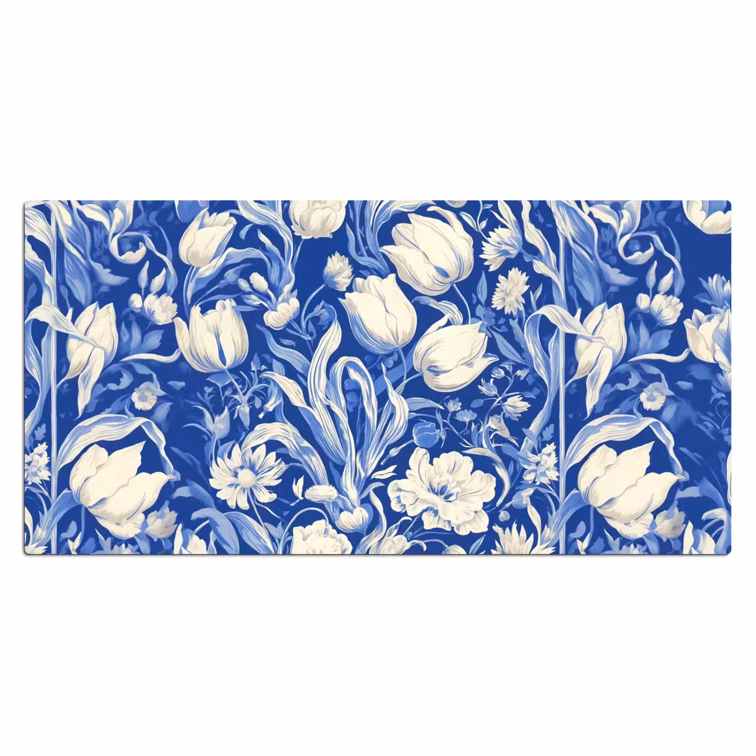 Bloemen - Delfts Blauw - Patroon - Tulp Muismat XXL klein -3d_leeg